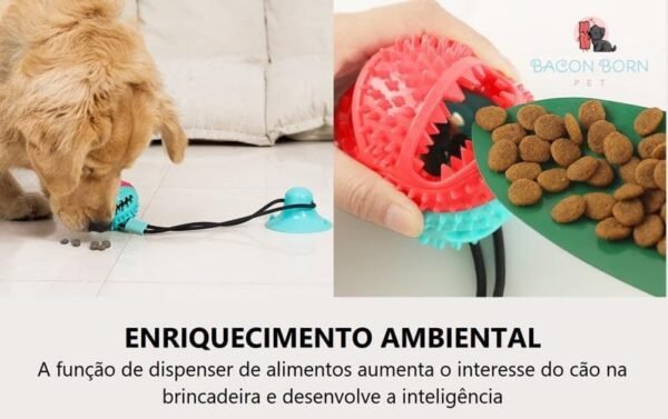 Brinquedo Pet Interativo para cachorro Cães Push Ball Pet Mordedor corda com bola porta petisco e ventosa cabo de guerra (Verde e Vermelho) - Imagem 7