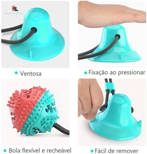 Brinquedo Pet Interativo para cachorro Cães Push Ball Pet Mordedor corda com bola porta petisco e ventosa cabo de guerra (Verde e Vermelho) - Imagem 6