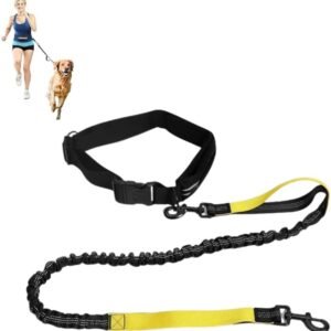 Coleira Passeio Guia Elástica para Corrida com Cão, Cinto Ajustável com Faixa Refletiva.