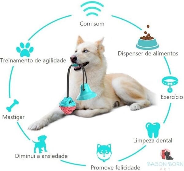 Brinquedo Pet Interativo para cachorro Cães Push Ball Pet Mordedor corda com bola porta petisco e ventosa cabo de guerra (Verde e Vermelho) - Imagem 3