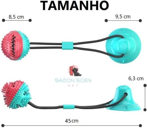 Brinquedo Pet Interativo para cachorro Cães Push Ball Pet Mordedor corda com bola porta petisco e ventosa cabo de guerra (Verde e Vermelho) - Imagem 4
