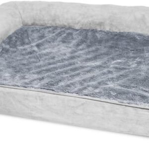 Furhaven Cama ortopédica para cães médios/pequenos com almofadas removíveis e capa lavável, para cães de até 16 kg - Sofá de pelúcia e camurça - cinza, média