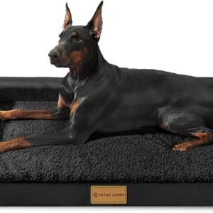 Patas Lague Cama ortopédica GG para cães grandes, 106 cm x 71 cm, à prova d'água, em forma de L, com capa lavável removível, tapete de espuma de suporte, preto
