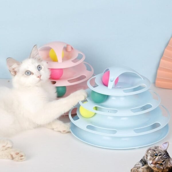 2 Brinquedo Interativo para Gato Torre + Tunel Pet Bolinha Labirinto (AZUL) - Imagem 3