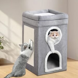Casa de Gato, Cama de Gato, Casinha para Gatos, Cama para Gatos com 3 Andares Dobrável, 40 * 40 * 62cm, Toca para Gatos, Dobrável e Fácil de Guardar