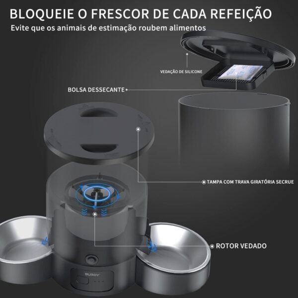 Alimentador de Animais de Estimação com Voz WIFI, Comedouro Automatico para Gatos, Distribuidor de Comida para Gatos com Tigela Dupla Cronometrada - Imagem 6