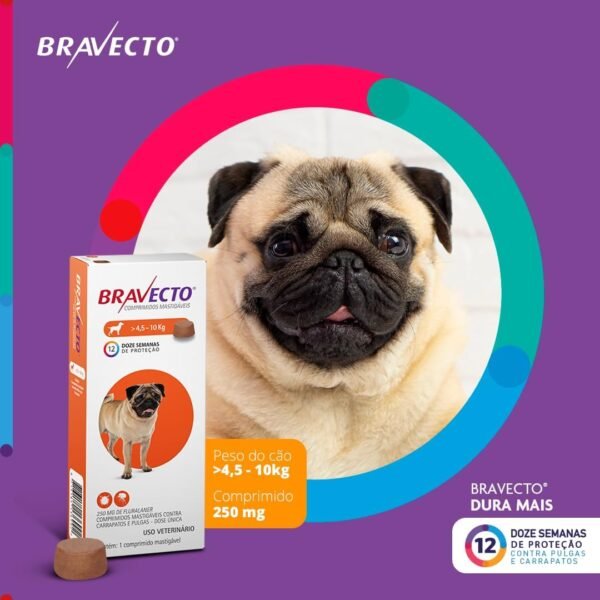 Bravecto® Cães 250mg - Antipulgas e Carrapatos - Cães de 4,5 a 10kg - 1 Comp. Mastigável - MSD Saúde Animal - Imagem 3