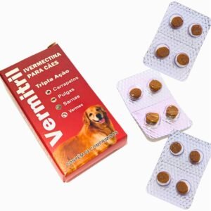 Vermitril - Anti Pulgas E Carrapatos 12 Comprimidos Sabor Carne - Cães 7,5 a 15kg