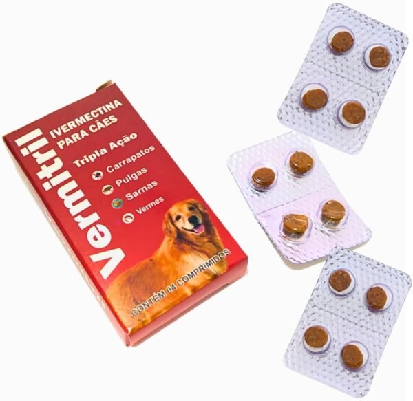 Vermitril - Anti Pulgas E Carrapatos 12 Comprimidos Sabor Carne - Cães 7,5 a 15kg