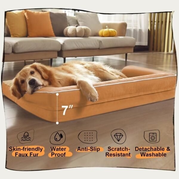 Cama grande para cães ortopédica, lavável, camas ortopédicas para cães grandes, capa lavável, reforço removível e fundo antiderrapante, camas grandes para animais de estimação, GG extragrande - Imagem 6