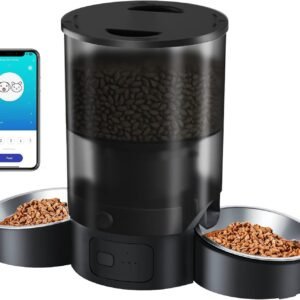 Alimentador de Animais de Estimação com Voz WIFI, Comedouro Automatico para Gatos, Distribuidor de Comida para Gatos com Tigela Dupla Cronometrada