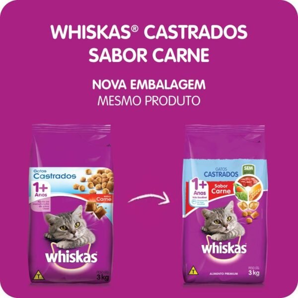whiskas, Ração Whiskas Para Gatos Adultos Castrados Sabor Carne - 10.1Kg - Imagem 3