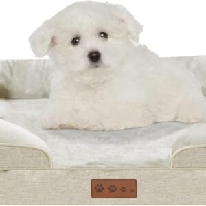 Cama ortopédica para cães tamanho médio bege sofá-cama com capa lavável removível de espuma viscoelástica sofá-cama confortável para cães (M, bege)
