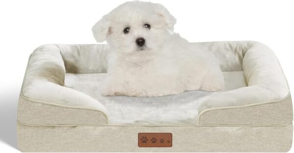 Cama ortopédica para cães tamanho médio bege sofá-cama com capa lavável removível de espuma viscoelástica sofá-cama confortável para cães (M, bege)