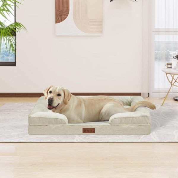 Cama ortopédica para cães tamanho médio bege sofá-cama com capa lavável removível de espuma viscoelástica sofá-cama confortável para cães (M, bege) - Imagem 9