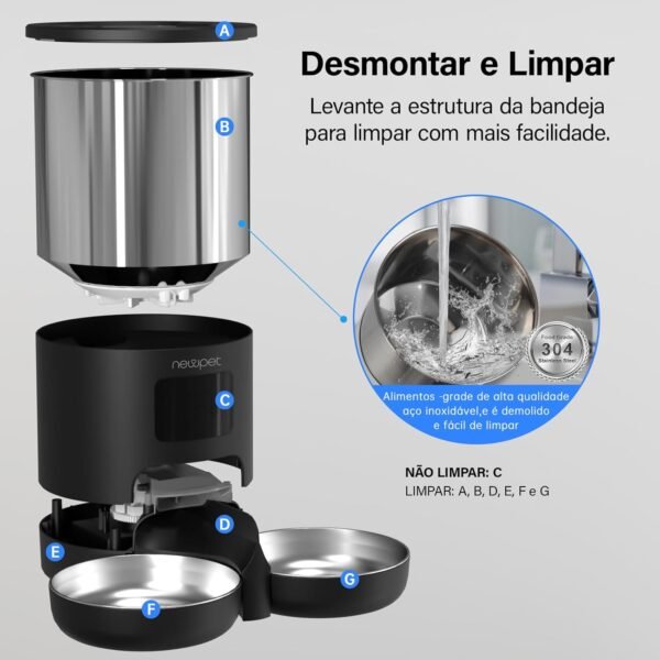 5L Alimentador Automatico Pet, Tuya WiFi Alimentador Automatico Gatos, Fácil de Programar Pequenos Animais de Estimação em Ambientes Internos - Imagem 4