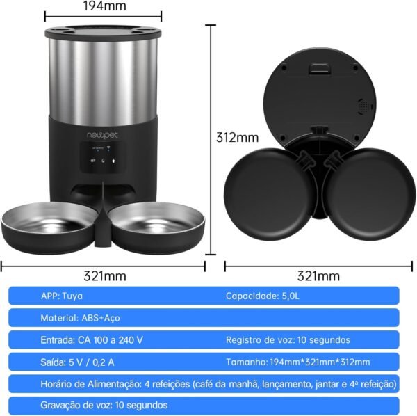 5L Alimentador Automatico Pet, Tuya WiFi Alimentador Automatico Gatos, Fácil de Programar Pequenos Animais de Estimação em Ambientes Internos - Imagem 6