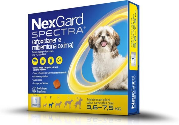 NexGard Spectra Antipulgas e Carrapatos e Vermífugo para Cães de 3,6 a 7,5kg - 1 tablete - Imagem 2