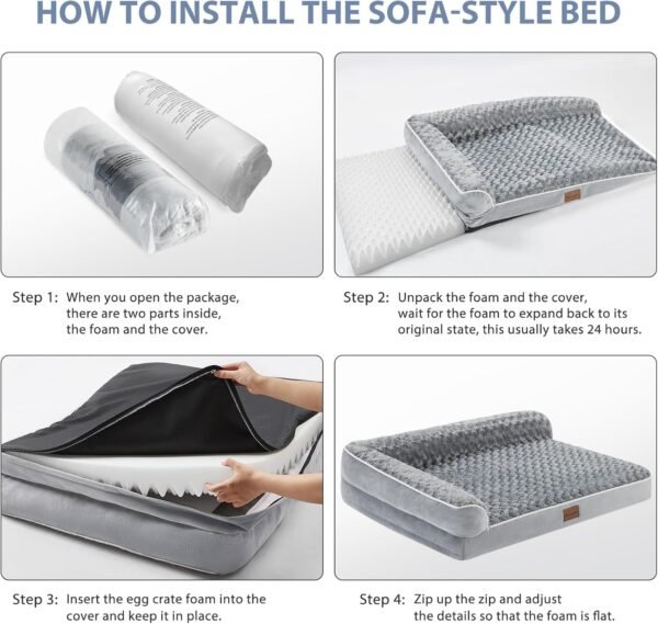BFPETHOME Camas ortopédicas para cães extragrande, sofá impermeável, 2GG, cama para animais de estimação com laterais, fundo antiderrapante e espuma de ovo com capa removível lavável, cama para cães - Image 5
