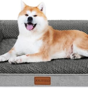 Cama ortopédica para cães médios 76 cm x 50 cm, sofá-cama média em forma de L com capa removível lavável e parte inferior antiderrapante, tapete de dormir macio e quente para animais de