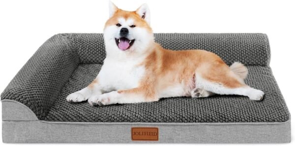 Cama ortopédica para cães médios 76 cm x 50 cm, sofá-cama média em forma de L com capa removível lavável e parte inferior antiderrapante, tapete de dormir macio e quente para animais de