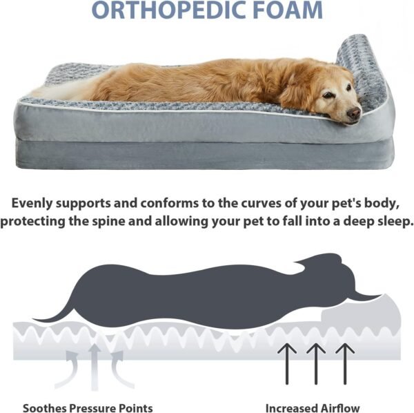 BFPETHOME Camas ortopédicas para cães extragrande, sofá impermeável, 2GG, cama para animais de estimação com laterais, fundo antiderrapante e espuma de ovo com capa removível lavável, cama para cães - Image 3