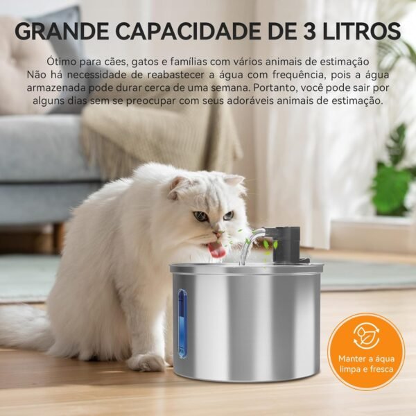 Bebedouro para Gatos, 3L Fonte Gato Inox Comedouros, Bebedouros e Acessorios para Gatos, Silenciosa, Bivolt - Imagem 2
