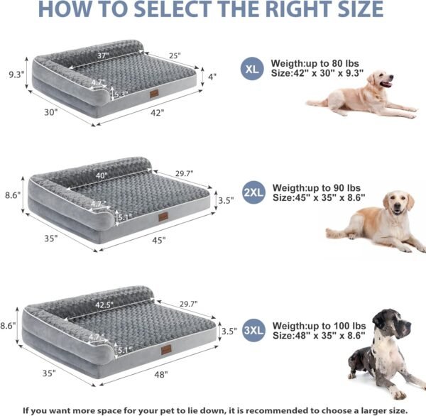 BFPETHOME Camas ortopédicas para cães extragrande, sofá impermeável, 2GG, cama para animais de estimação com laterais, fundo antiderrapante e espuma de ovo com capa removível lavável, cama para cães - Image 4