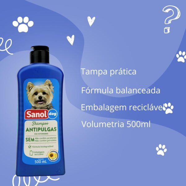 Sanol Dog Shampoo De Pêlos Para Cães Antipulgas 500 Ml Azul - Imagem 9