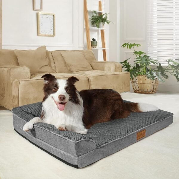 Cama ortopédica para cães médios 76 cm x 50 cm, sofá-cama média em forma de L com capa removível lavável e parte inferior antiderrapante, tapete de dormir macio e quente para animais de - Imagem 2