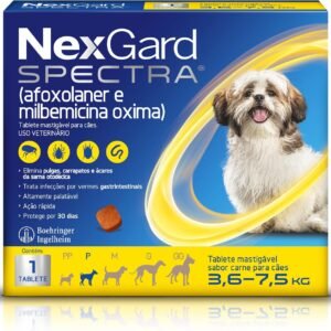 NexGard Spectra Antipulgas e Carrapatos e Vermífugo para Cães de 3,6 a 7,5kg - 1 tablete