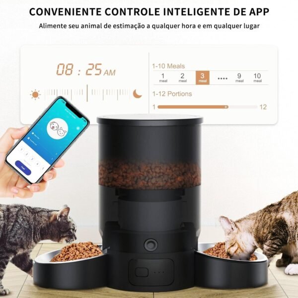 Alimentador de Animais de Estimação com Voz WIFI, Comedouro Automatico para Gatos, Distribuidor de Comida para Gatos com Tigela Dupla Cronometrada - Imagem 2