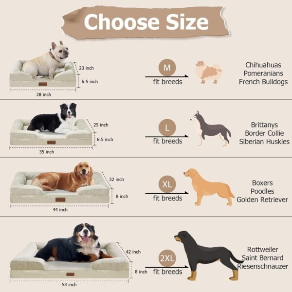 Cama ortopédica para cães tamanho médio bege sofá-cama com capa lavável removível de espuma viscoelástica sofá-cama confortável para cães (M, bege) - Imagem 6