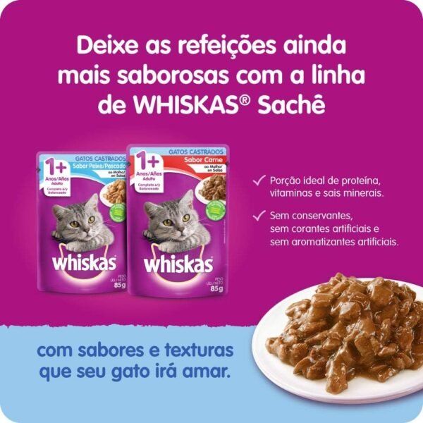 whiskas, Ração Whiskas Para Gatos Adultos Castrados Sabor Carne - 10.1Kg - Imagem 6