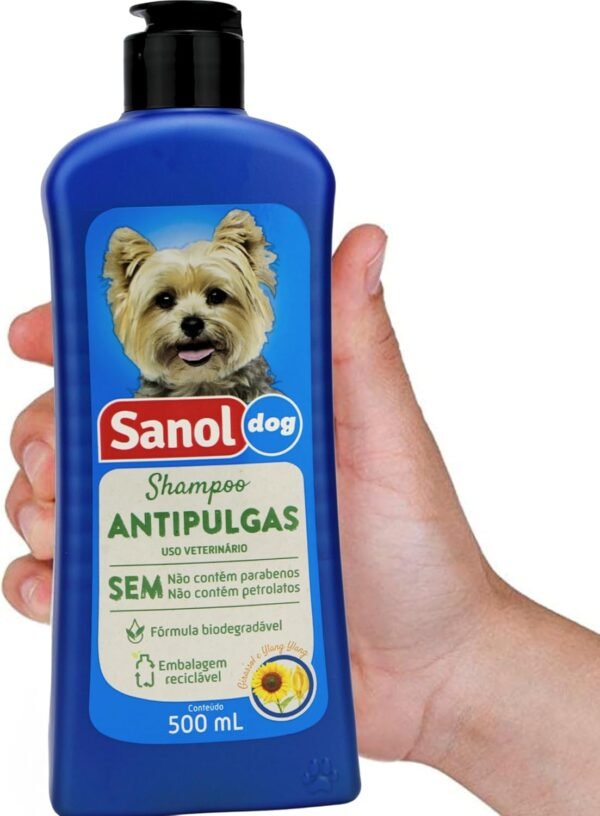 Sanol Dog Shampoo De Pêlos Para Cães Antipulgas 500 Ml Azul - Imagem 6