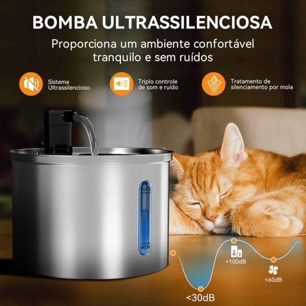Bebedouro para Gatos, 3L Fonte Gato Inox Comedouros, Bebedouros e Acessorios para Gatos, Silenciosa, Bivolt - Imagem 3