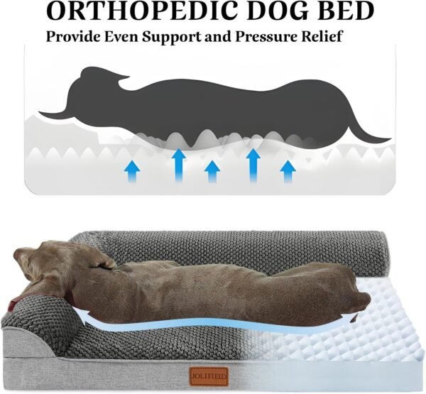 Cama ortopédica para cães médios 76 cm x 50 cm, sofá-cama média em forma de L com capa removível lavável e parte inferior antiderrapante, tapete de dormir macio e quente para animais de - Imagem 3