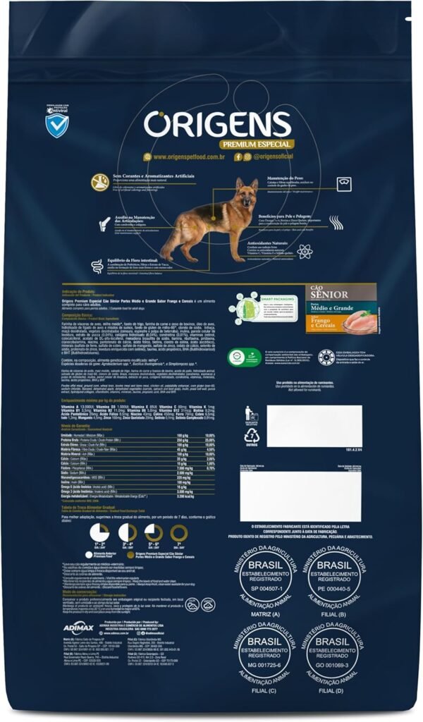 Adimax Ração Origens Cães Sênior Frango e Cereais Integrais 15kg, Grão médio - Image 4