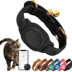 Cat Tracker, GPS Pet Tracker para gatos (apenas iOS), coleira de couro para gatos com rastreador, funciona com qualquer coleira, sem taxa mensal, compatível com Apple Find My App não para Android