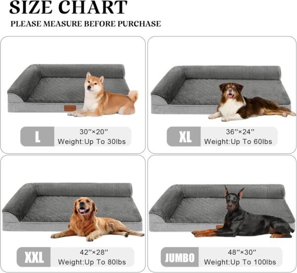Cama ortopédica para cães médios 76 cm x 50 cm, sofá-cama média em forma de L com capa removível lavável e parte inferior antiderrapante, tapete de dormir macio e quente para animais de - Imagem 6