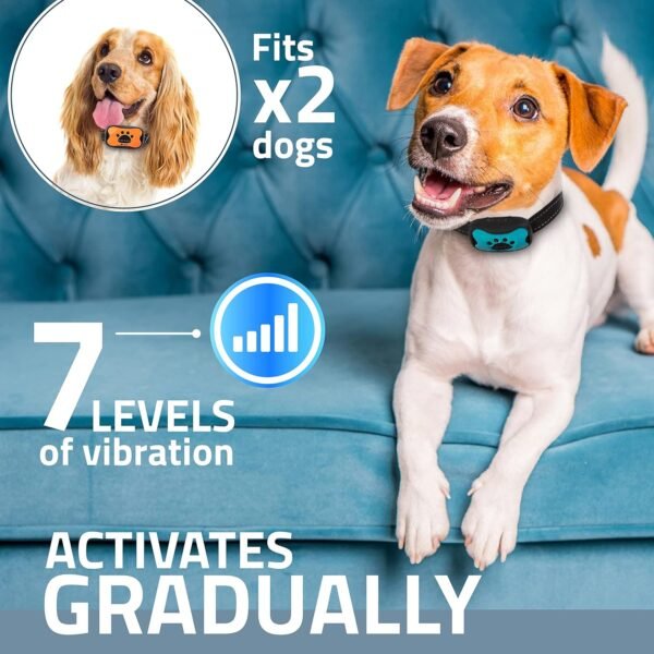 Coleira anti-latido recarregável – Coleira para cães de treinamento sem choque – Humana com vibração e som para cães pequenos, médios e grandes – Pacote com 2 azul laranja (recarregável) - Image 4