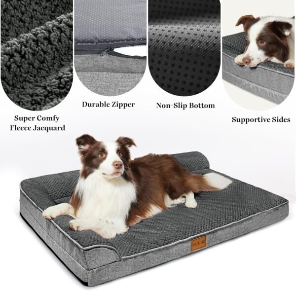 Cama ortopédica para cães médios 76 cm x 50 cm, sofá-cama média em forma de L com capa removível lavável e parte inferior antiderrapante, tapete de dormir macio e quente para animais de - Imagem 4