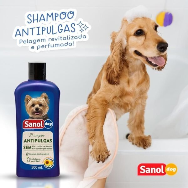 Sanol Dog Shampoo De Pêlos Para Cães Antipulgas 500 Ml Azul - Imagem 13