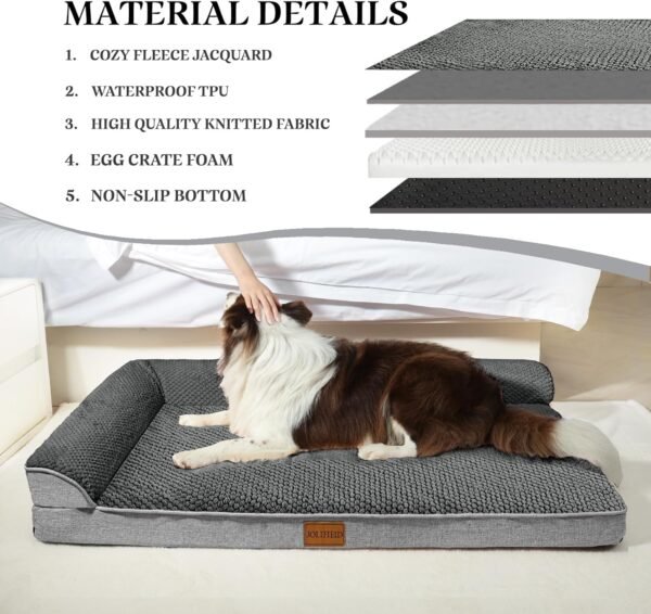 Cama ortopédica para cães médios 76 cm x 50 cm, sofá-cama média em forma de L com capa removível lavável e parte inferior antiderrapante, tapete de dormir macio e quente para animais de - Imagem 5