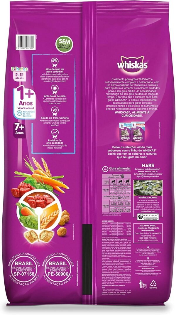 whiskas, Ração Whiskas Para Gatos Adultos Castrados Sabor Carne - 10.1Kg - Imagem 2